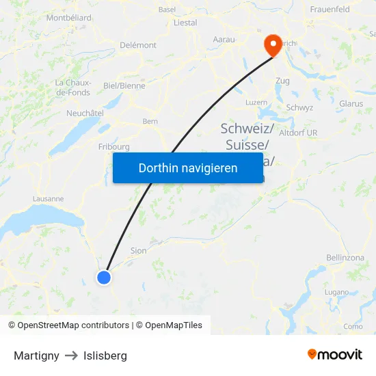 Martigny to Islisberg map