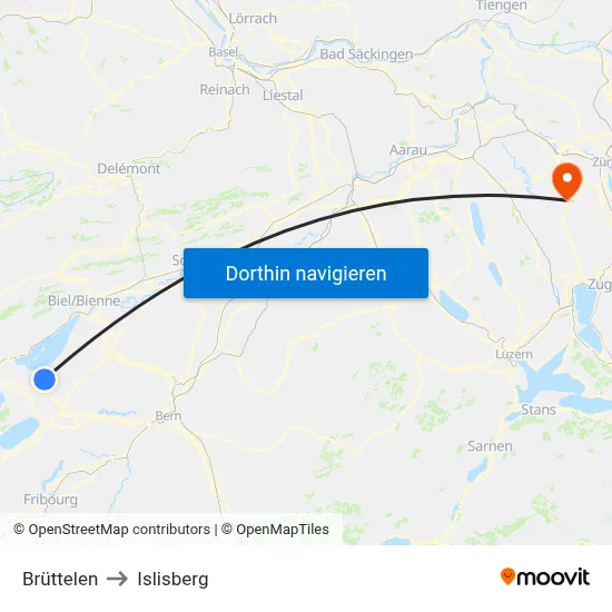 Brüttelen to Islisberg map