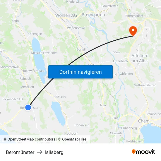 Beromünster to Islisberg map