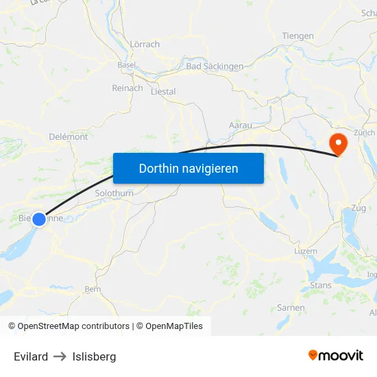 Evilard to Islisberg map