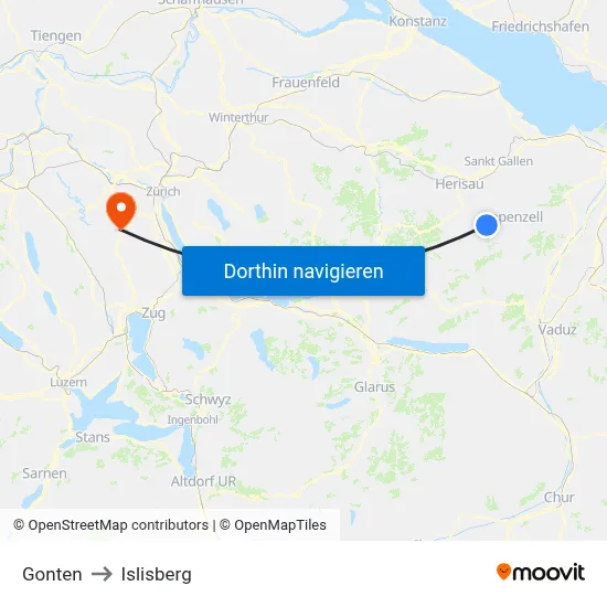Gonten to Islisberg map