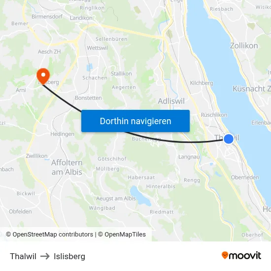 Thalwil to Islisberg map