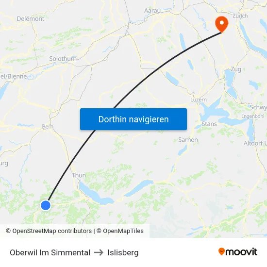 Oberwil Im Simmental to Islisberg map