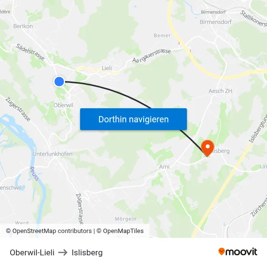 Oberwil-Lieli to Islisberg map