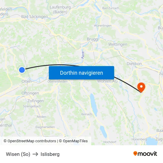 Wisen (So) to Islisberg map