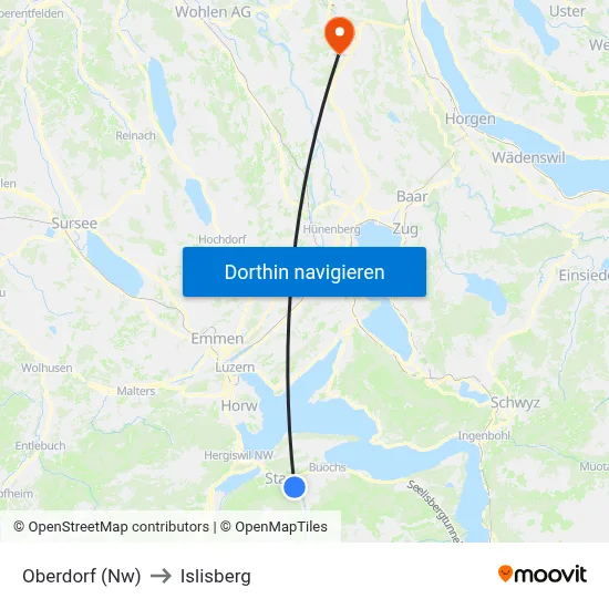 Oberdorf (Nw) to Islisberg map