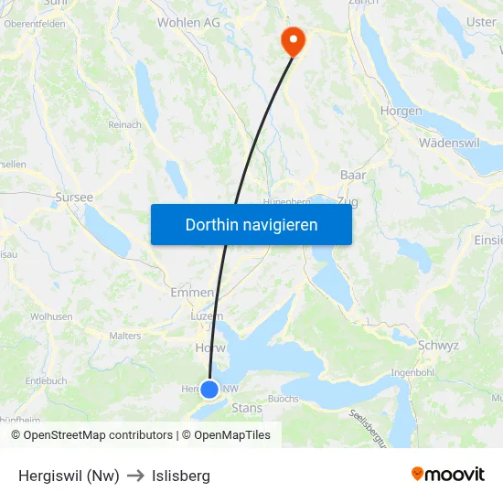 Hergiswil (Nw) to Islisberg map