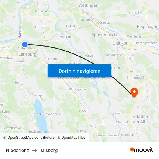 Niederlenz to Islisberg map