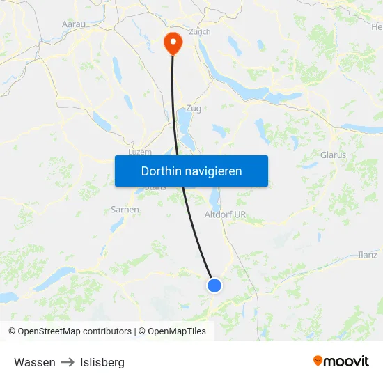 Wassen to Islisberg map