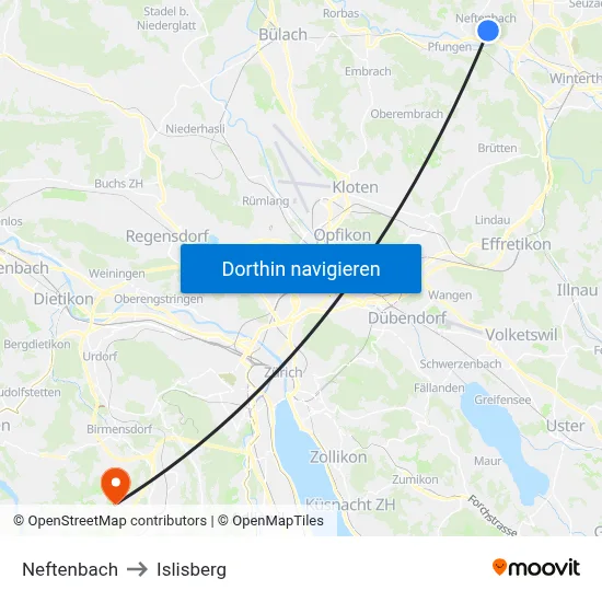 Neftenbach to Islisberg map