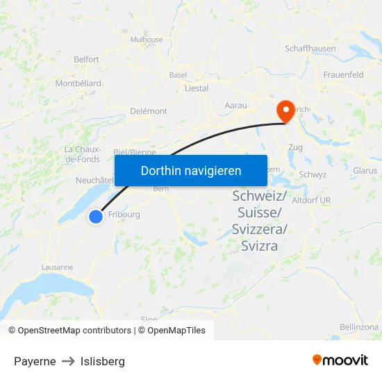 Payerne to Islisberg map