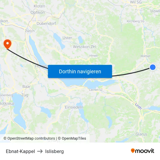 Ebnat-Kappel to Islisberg map