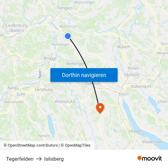 Tegerfelden to Islisberg map