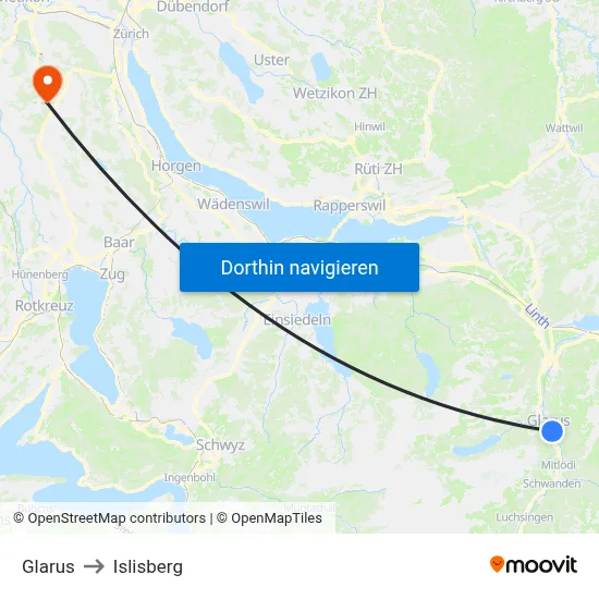 Glarus to Islisberg map