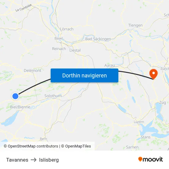 Tavannes to Islisberg map