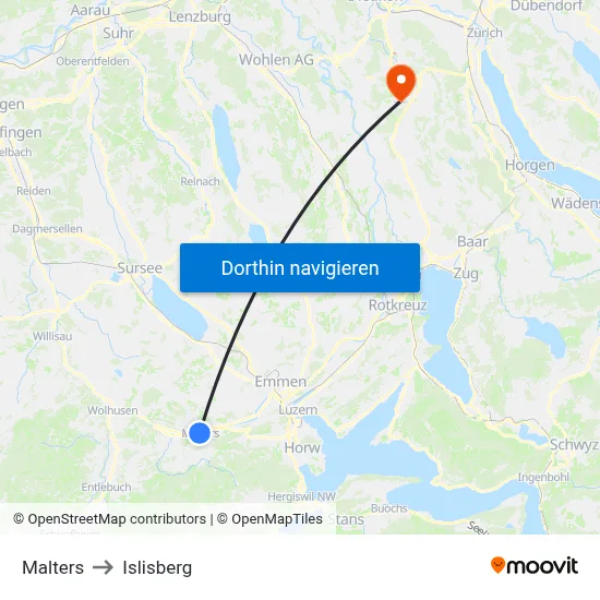 Malters to Islisberg map