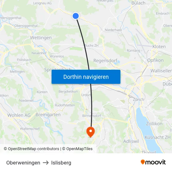 Oberweningen to Islisberg map