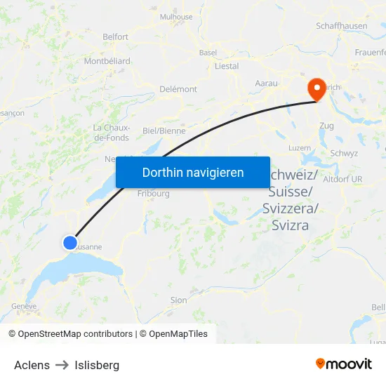 Aclens to Islisberg map