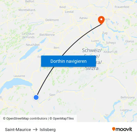 Saint-Maurice to Islisberg map