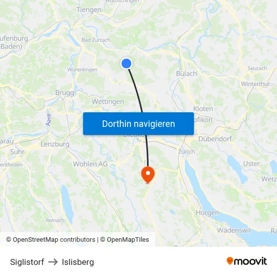 Siglistorf to Islisberg map