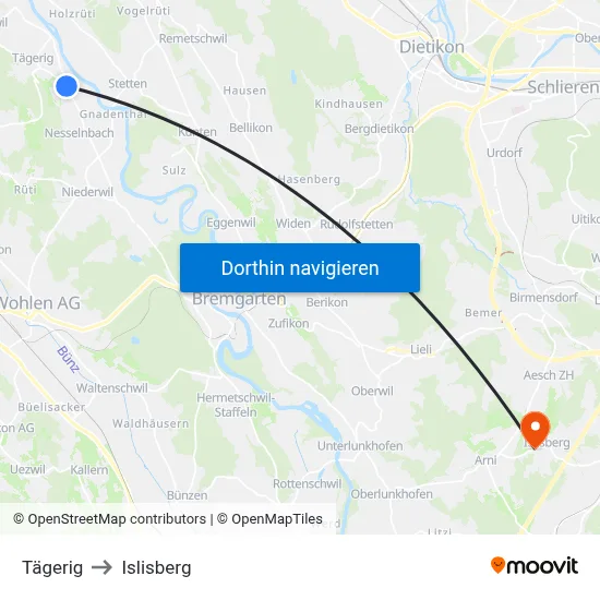 Tägerig to Islisberg map