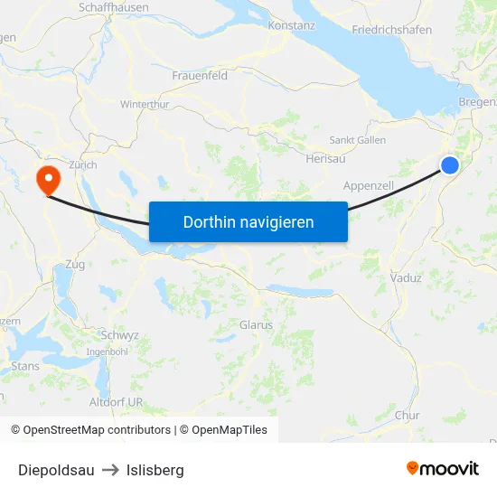 Diepoldsau to Islisberg map