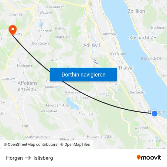 Horgen to Islisberg map