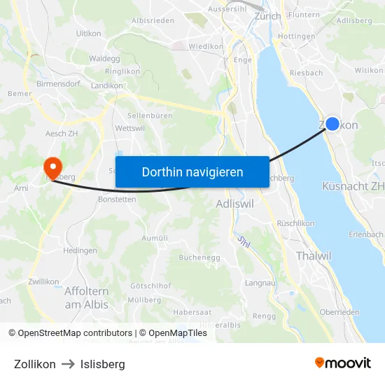 Zollikon to Islisberg map