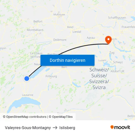 Valeyres-Sous-Montagny to Islisberg map