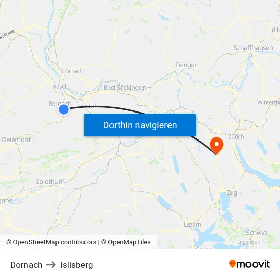 Dornach to Islisberg map