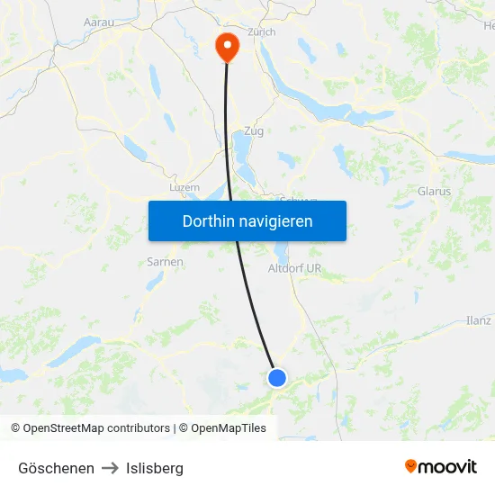 Göschenen to Islisberg map