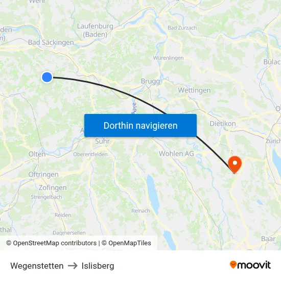 Wegenstetten to Islisberg map