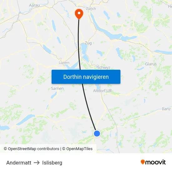 Andermatt to Islisberg map