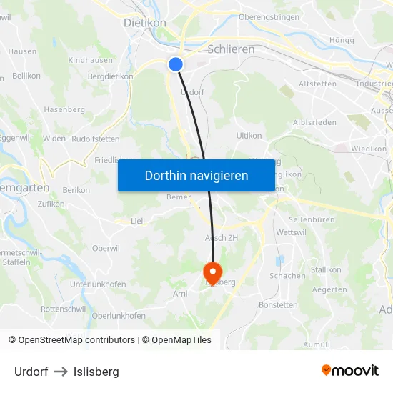 Urdorf to Islisberg map