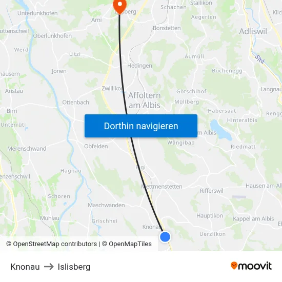 Knonau to Islisberg map