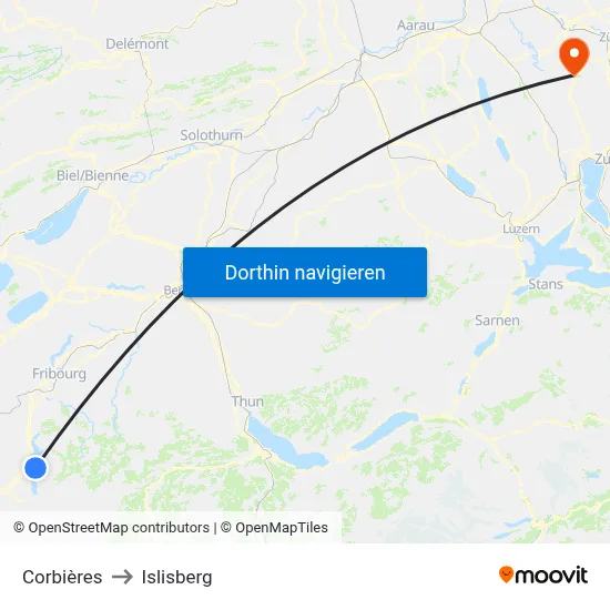 Corbières to Islisberg map