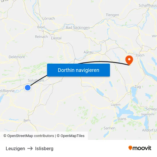 Leuzigen to Islisberg map