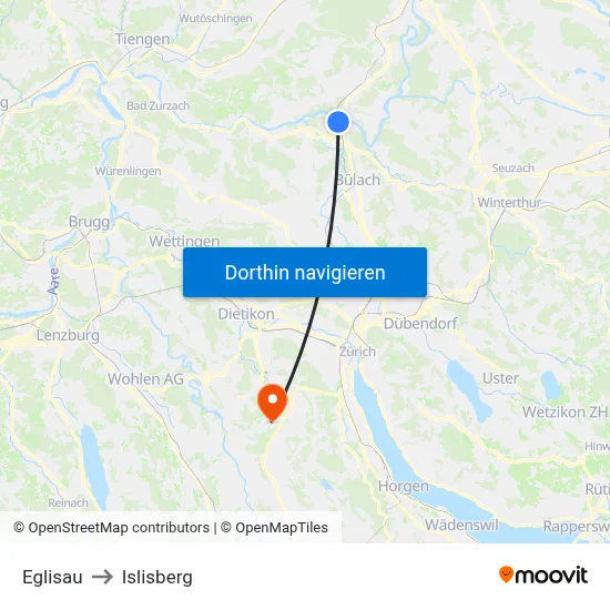 Eglisau to Islisberg map