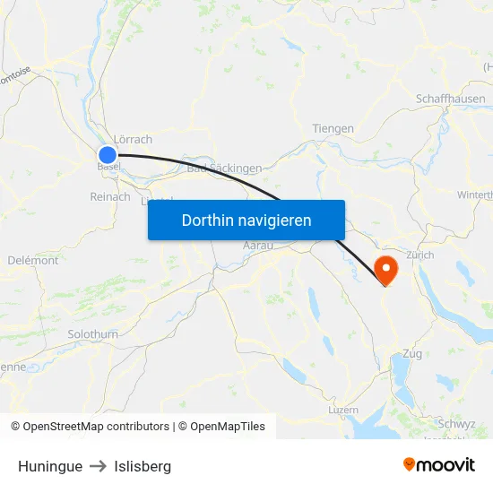 Huningue to Islisberg map