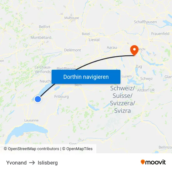 Yvonand to Islisberg map