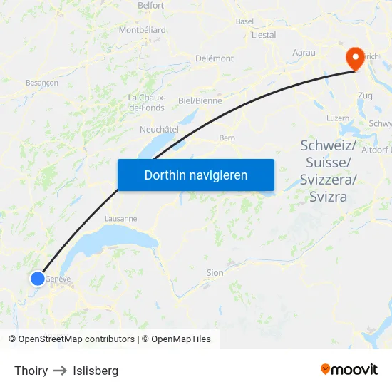 Thoiry to Islisberg map