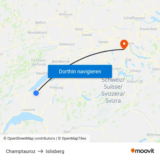 Champtauroz to Islisberg map