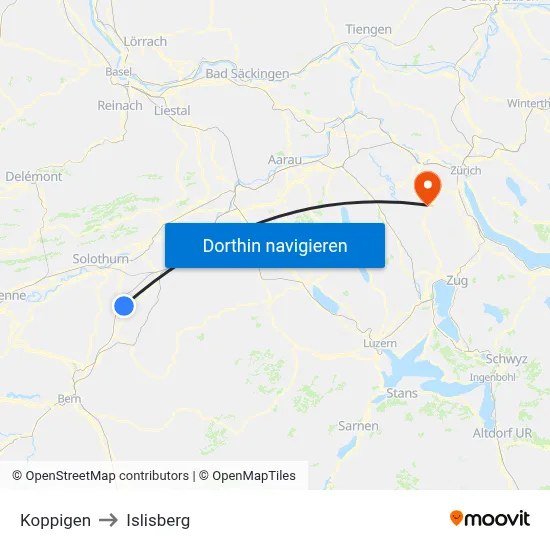 Koppigen to Islisberg map