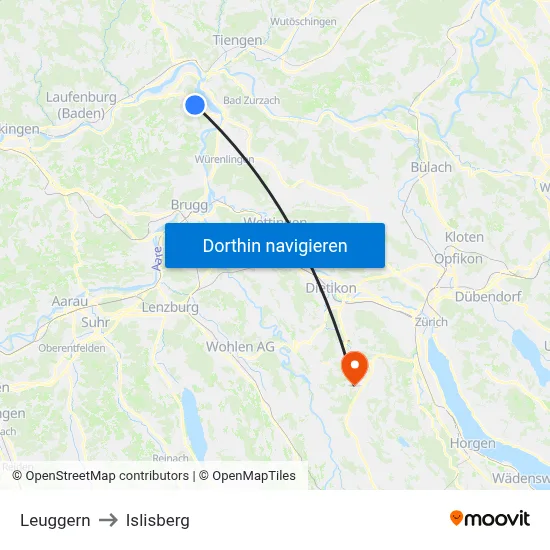 Leuggern to Islisberg map