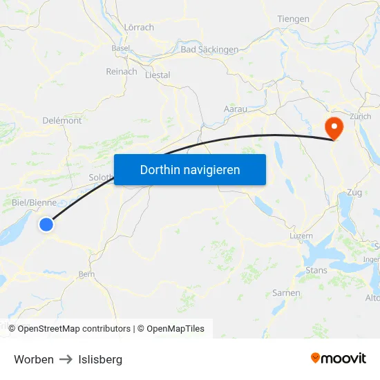 Worben to Islisberg map