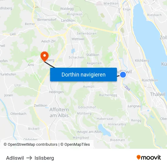Adliswil to Islisberg map