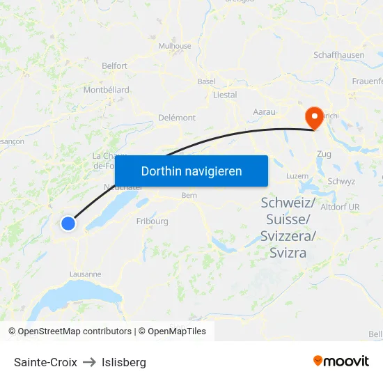 Sainte-Croix to Islisberg map