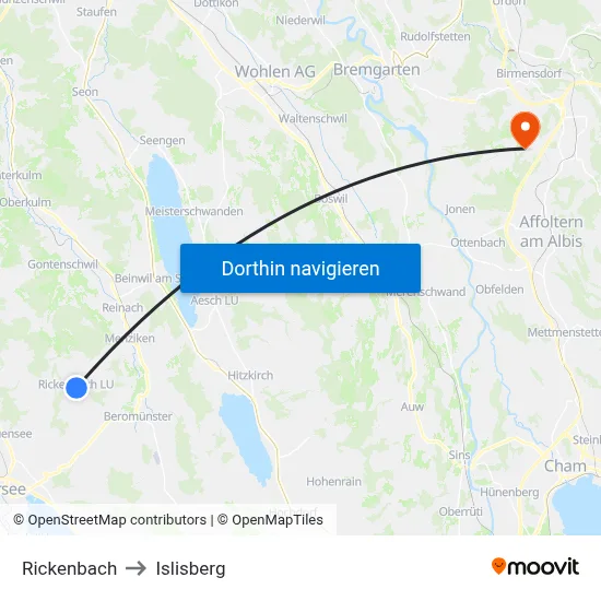 Rickenbach to Islisberg map