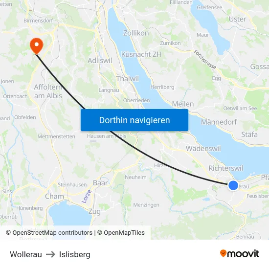 Wollerau to Islisberg map