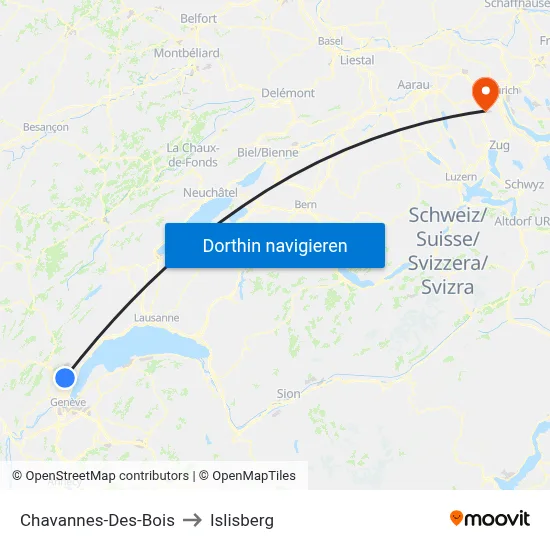 Chavannes-Des-Bois to Islisberg map